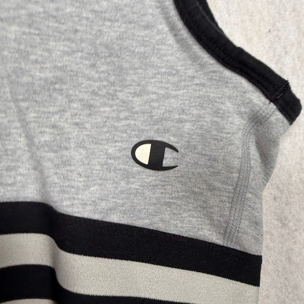 Champion Womens Heather Gray Striped Elastic Band Sports Bra Logo Size L - Picture 4 of 5